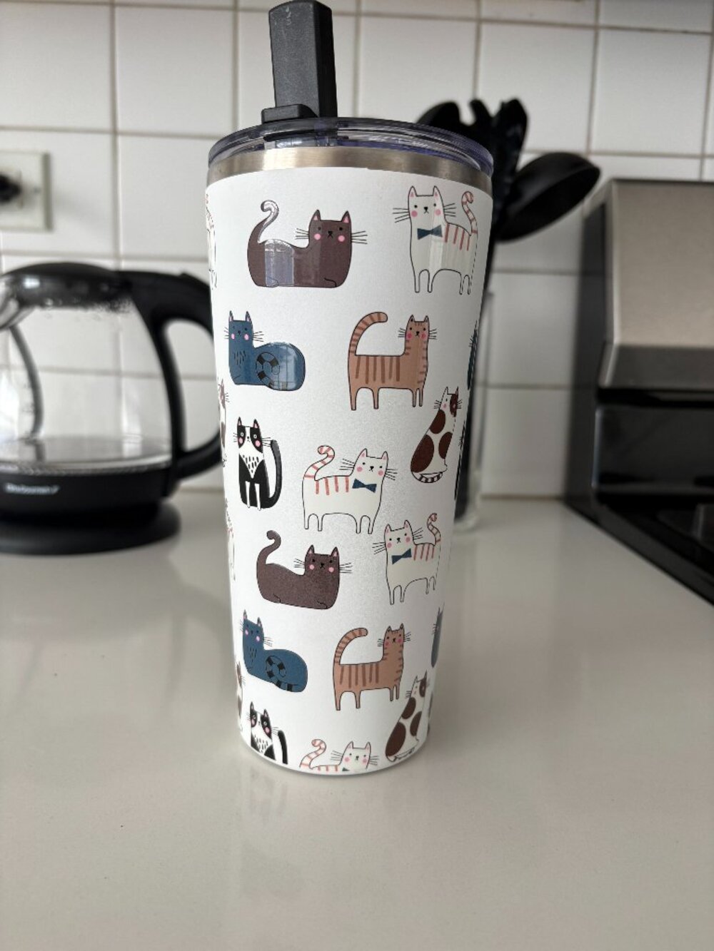 Hydrapeak Cat Print Stainless Steel Insulated Travel Tumbler w/ Lid 20 oz
